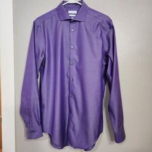 Calvin Klein Men's Button Down Dress Shirt Purple Slim Fit 16 34/35 Tekfit